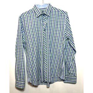 Stone Rose Blue Green Purple Plaid Button Down Shirt Tailored Fit Large Contrast